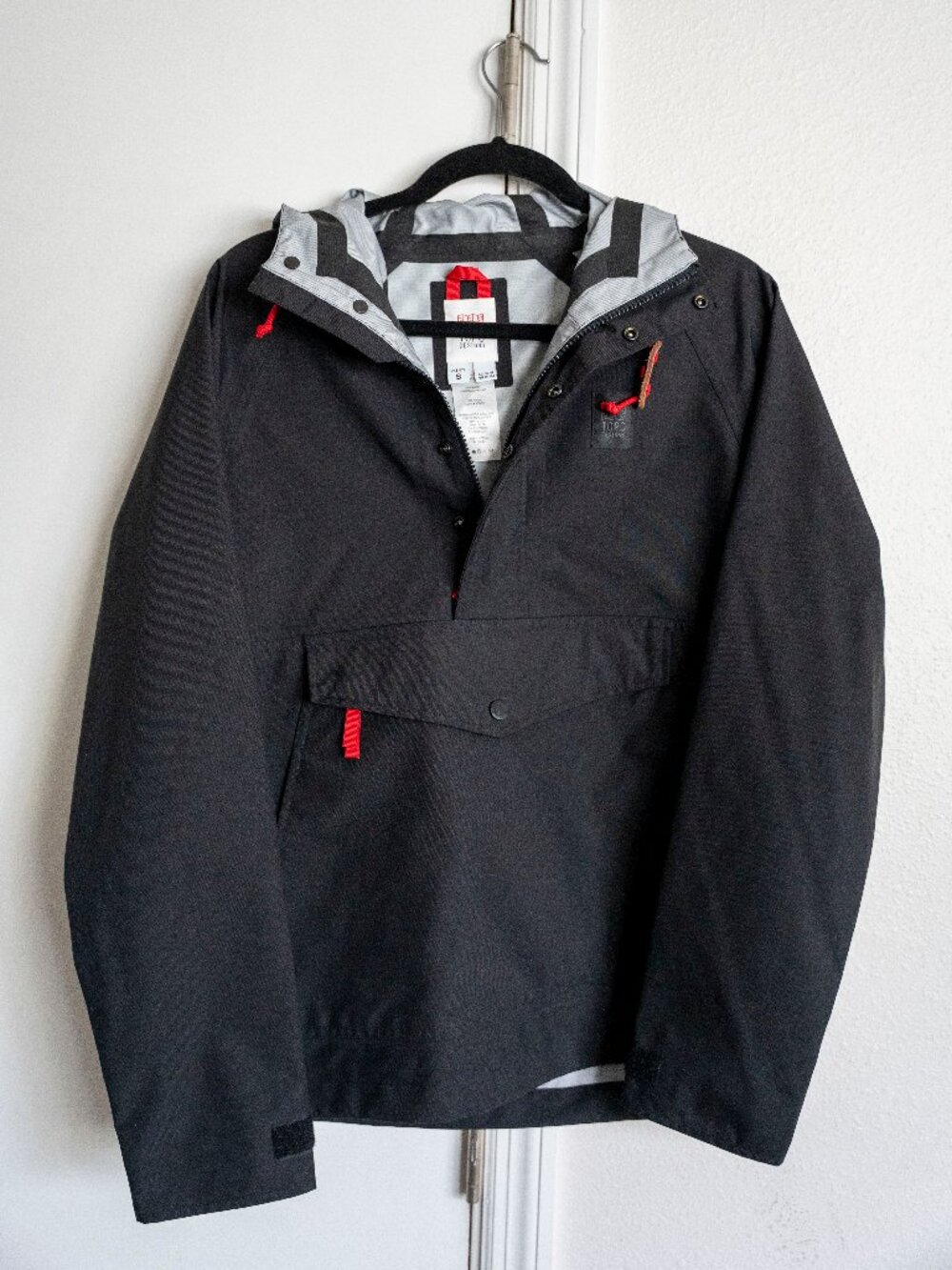 Topo Designs Nylon Hooded Anorak Pullover Jacket Black | Men's Size Small